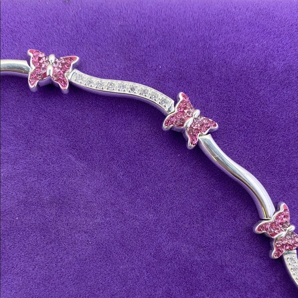 💛 Classic Sterling Silver White & Pink Crystal Butterfly Bracelet - Picture 10 of 11